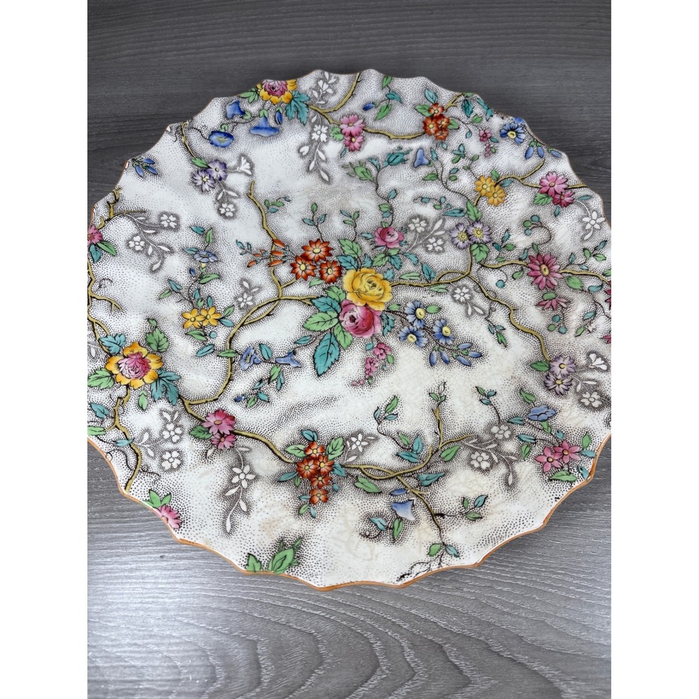 Copeland Spode Patricia Dinner Plate Floral Chintz‎ Scalloped Edge England 10 in